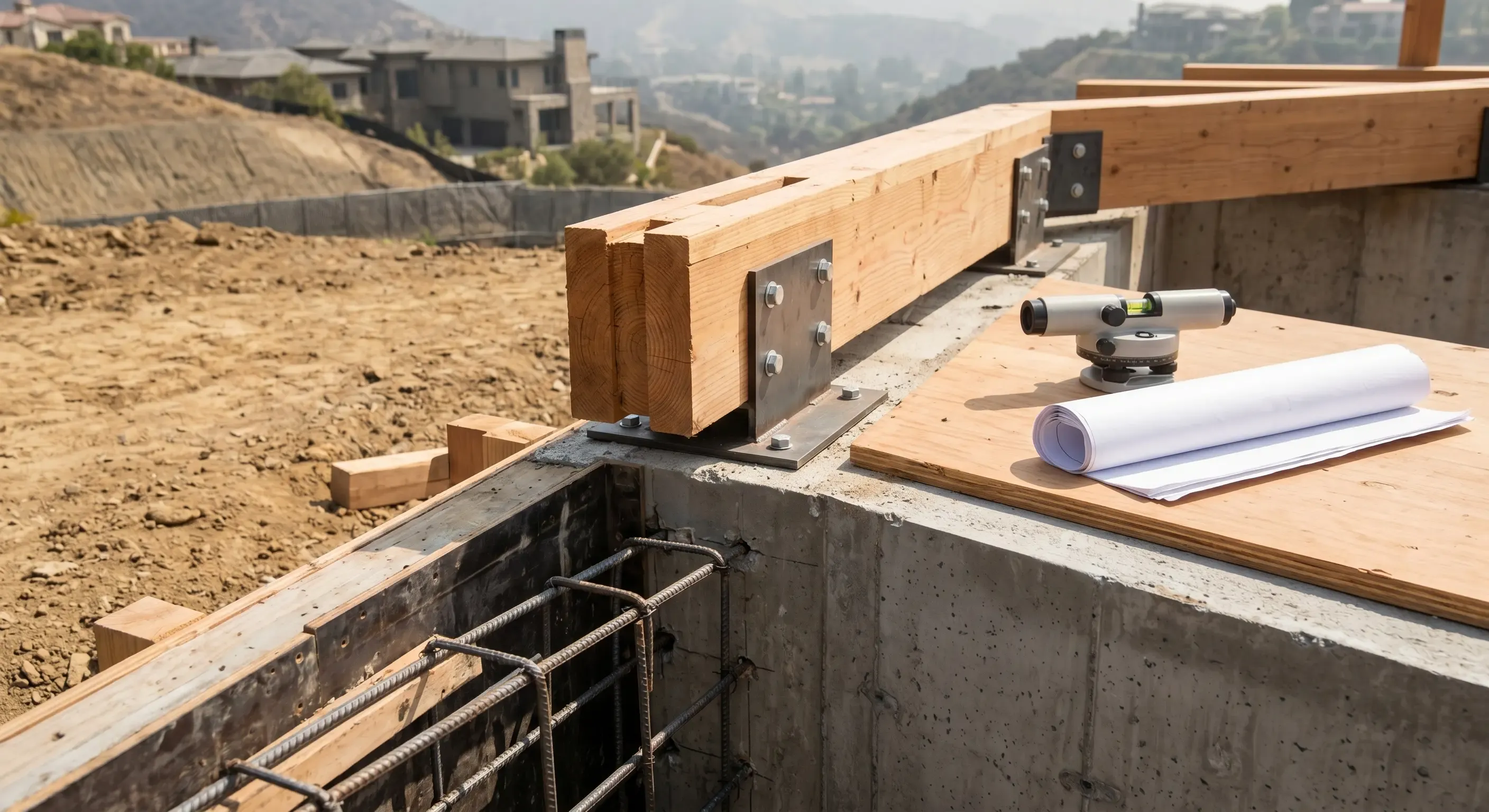 Complex structural engineering integrating a new foundation with advanced framing for an LA home addition.