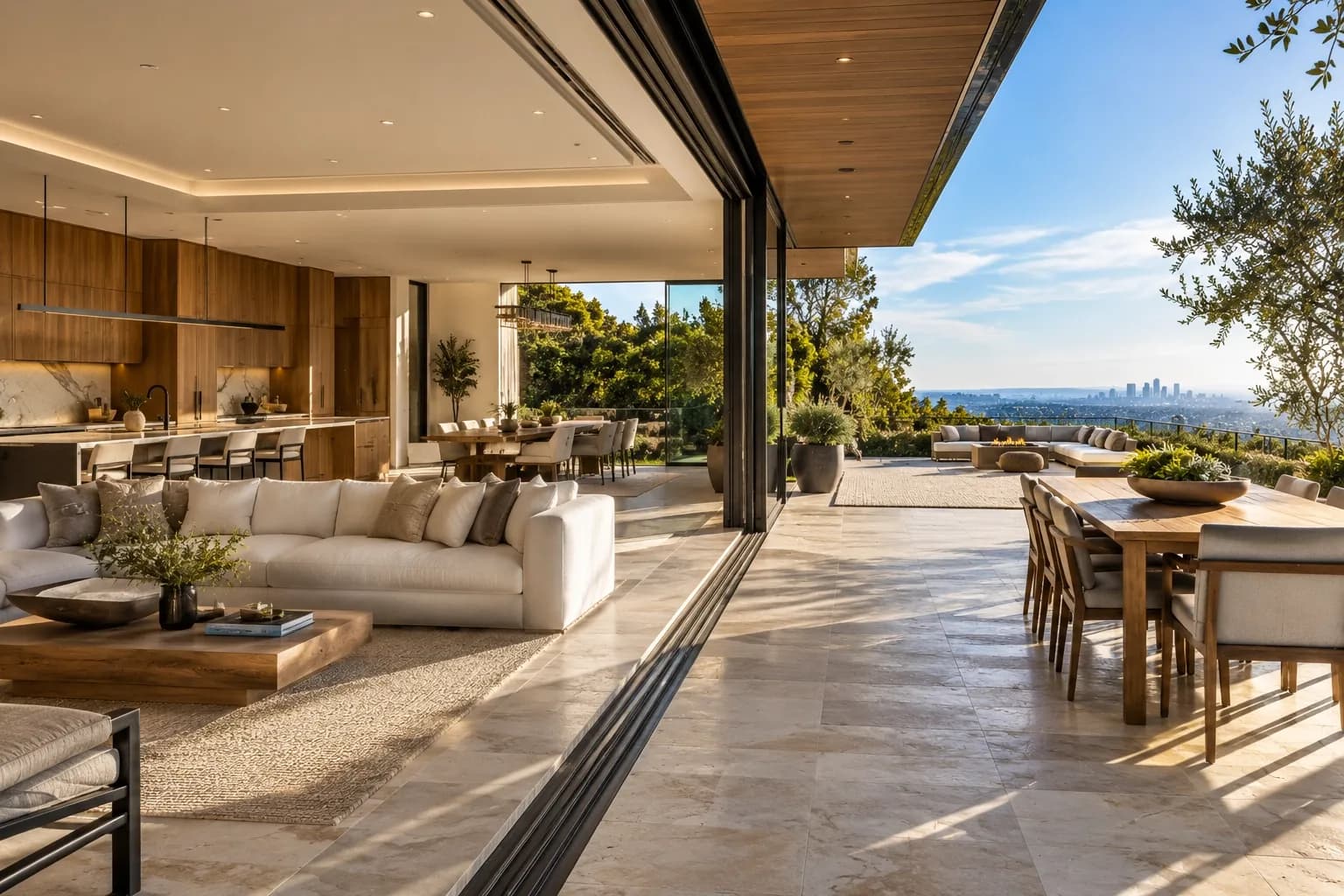 Modern Los Angeles home with seamless indoor-outdoor living and large sliding glass doors